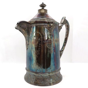 1873 Antique American Reed and Barton Silverplate Porcelain Lined Cold Water Pitcher image 9