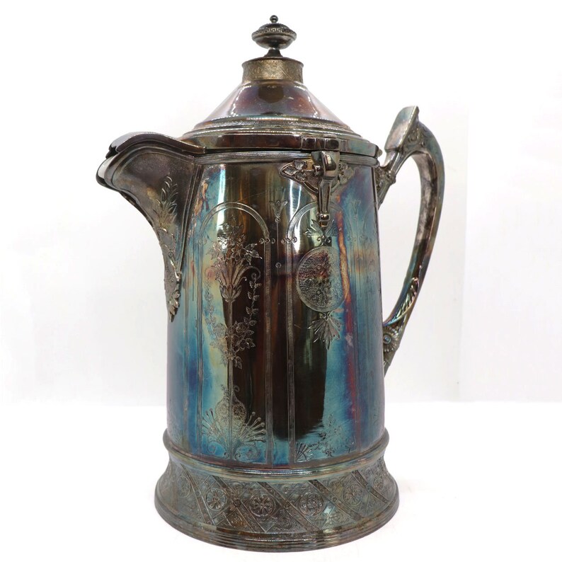 1873 Antique American Reed and Barton Silverplate Porcelain Lined Cold Water Pitcher image 9