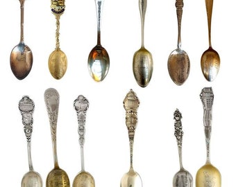 10 American, English and Canadian Sterling Silver and 2 Silverplate Souvenir Spoons