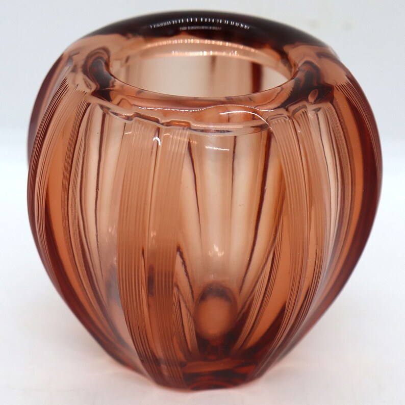 1920's Vintage Small Bohemian Moser Blown Glass Amber Globe Vase image 2
