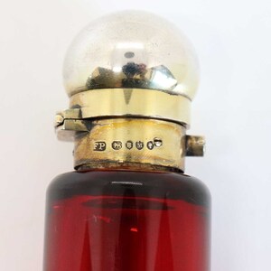 1888 Antique English Frederic Purnell Victorian Gilt Sterling Silver and Bristol Ruby Red Glass Double-Ended Perfume Scent Bottle image 5
