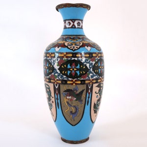 Antique Japanese Edo Cloisonne Blue Enamel Copper Baluster Vase image 3