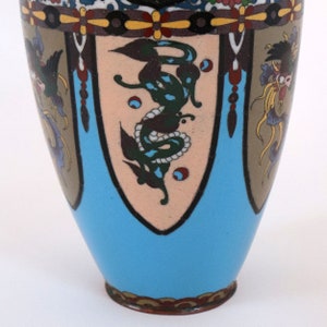 Antique Japanese Edo Cloisonne Blue Enamel Copper Baluster Vase image 5