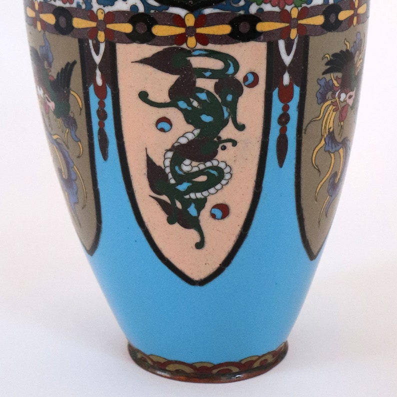 Antique Japanese Edo Cloisonne Blue Enamel Copper Baluster Vase image 5