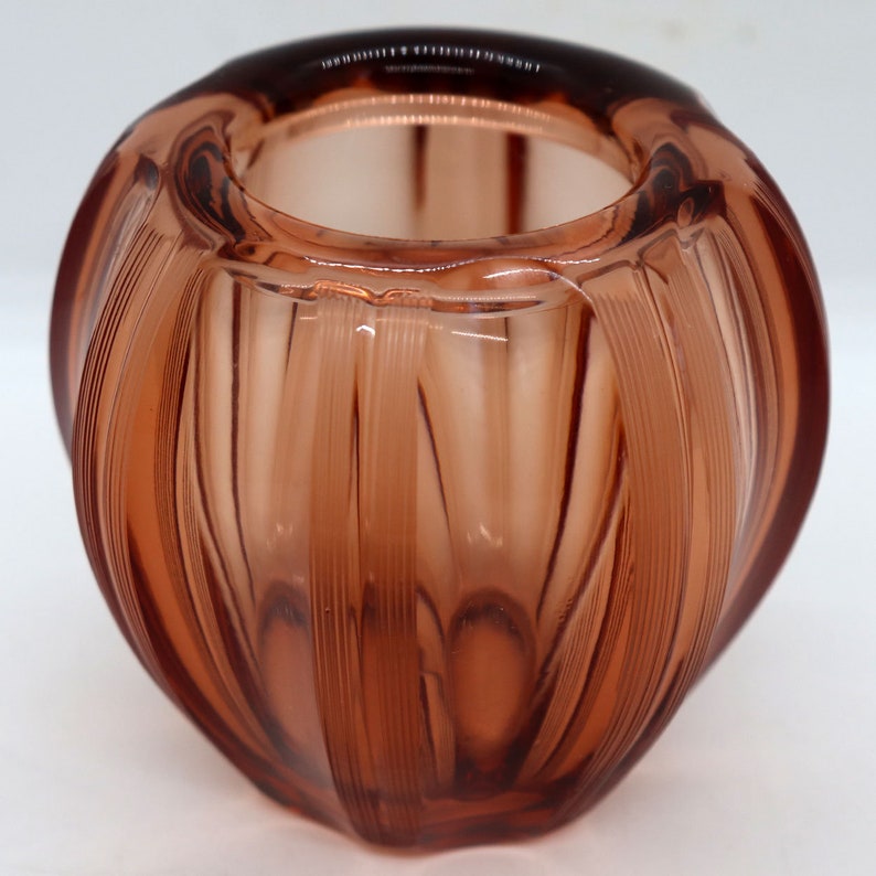 1920's Vintage Small Bohemian Moser Blown Glass Amber Globe Vase image 3