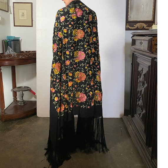 Small Vintage Spanish Flamenco Black Silk, Floral… - image 7