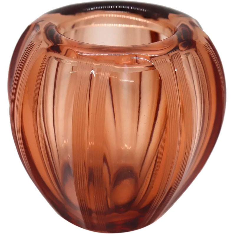 1920's Vintage Small Bohemian Moser Blown Glass Amber Globe Vase image 1