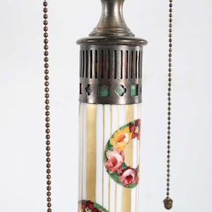 1920's Antique / Vintage American Pairpoint Painted Glass and Brass Two-Light Table Lamp Base image 3