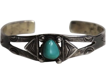 Vintage Native American Morris Robinson Hopi Silver and Turquoise Cuff Bracelet