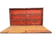 Antique Indo-Portuguese Painted Silver Mounted Teak Cabinet Box (Caixa Contador) 18th century