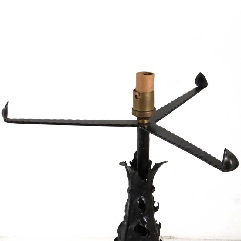 Antique French LOUIS JANIN for Daum Nancy Glass and Fer Forge Iron Table Lamp image 4