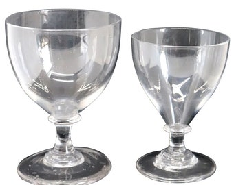 Two Antique English Georgian Clear Glass Rummer Drinking Glasses 19th century