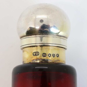 1888 Antique English Frederic Purnell Victorian Gilt Sterling Silver and Bristol Ruby Red Glass Double-Ended Perfume Scent Bottle image 4