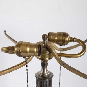 1920's Antique / Vintage American Pairpoint Painted Glass and Brass Two-Light Table Lamp Base image 2
