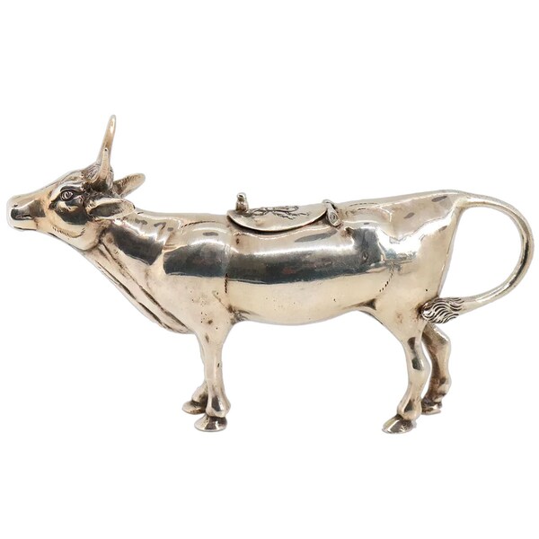 Brocca per latte figurale di mucca in argento sterling vintage tedesco Israel Freeman & Sons degli anni '60