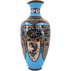 Antique Japanese Edo Cloisonne Blue Enamel Copper Baluster Vase image 1