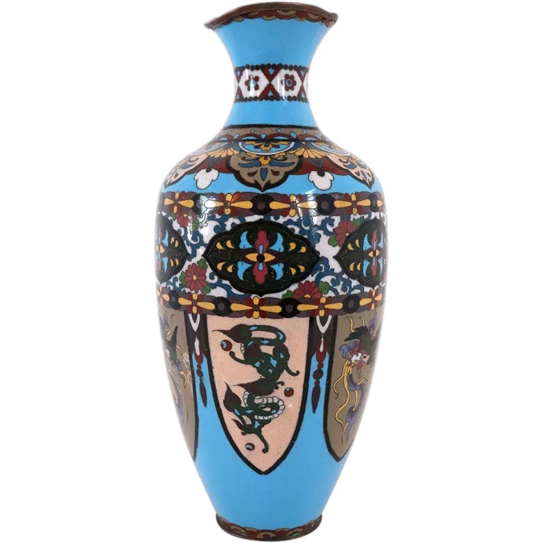 Antique Japanese Edo Cloisonne Blue Enamel Copper Baluster Vase image 1