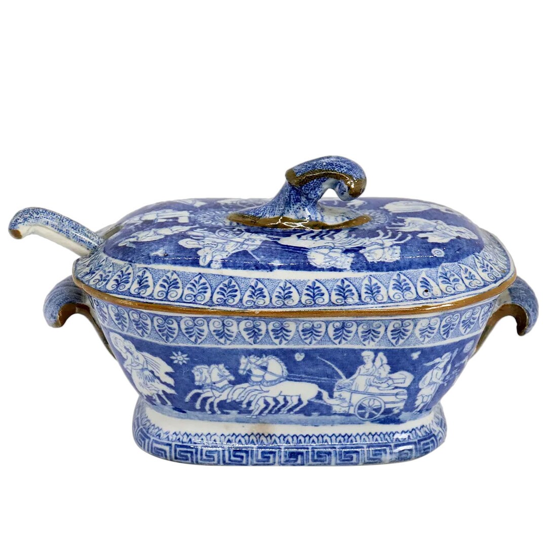 1815 Antique English Herculaneum Blue and White Transferware Greek ...