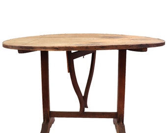 Antique French Provincial Oak Wine Tasting Vendange Tilt-top Table