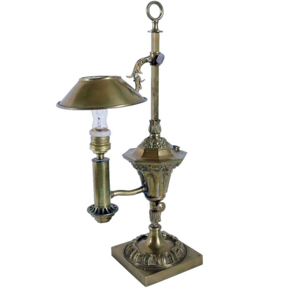 1840 Antique French Gothic Revival Brass Argand One arm Table Lamp