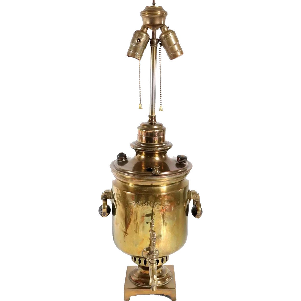 1860's Antique Russian Brass Samovar Two-light Table Lamp 