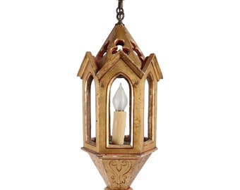 1900 Antique Italian Venetian Gilt and Painted Pine Hanging One-Light Pendant Lantern