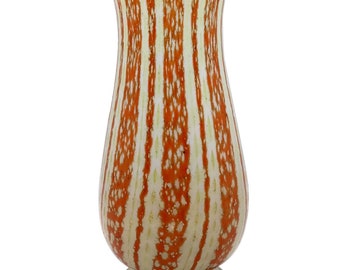 1930's Vintage American Nash Iridescent Orange, White, Yellow Striped Art Glass Vase