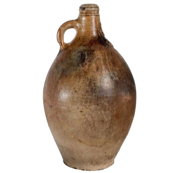 1700 Antique Very Large German Tan to Brown Salt Glazed Stoneware Pottery Bellarmine Face Jug