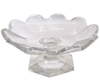 1850s Antique Small Bavarian Cut Glass Scalloped Compote Stand