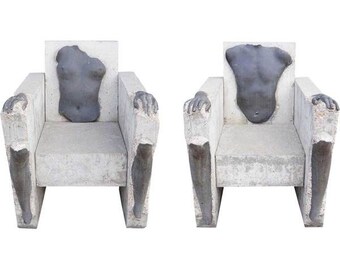 Vintage CAROLYN BRAAKSMA Cast Concrete and Bronze Sculptures, Leg and Arm Chairs