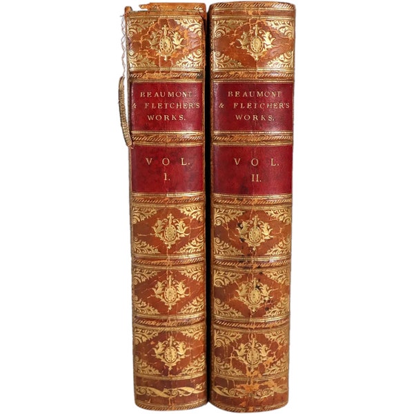 1839 Antique First Edition Set of Two Books: The Works of Beaumont and Fletcher by George Darley