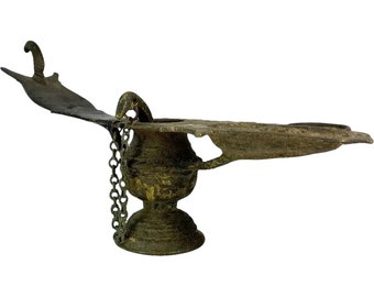 1800's Antique Indian Hindu Bronze Changalvetta Ritual Oil Lamp