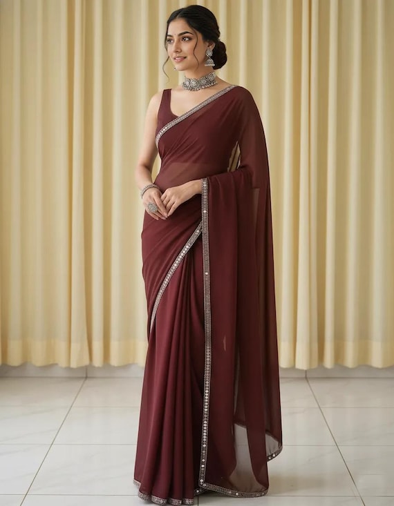 Women Plain Georgette Saree, Girls Plain Saree, Hot Sale Saree, Handmade Saree, Indian Saree, Festival Saree, Wedding Saree, Trending Saree,