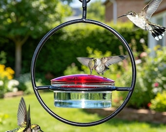 Hängender Kolibri-Nektar-Feeder: Kreisförmiges Design Red & Clear Outdoor-Vogelfutter