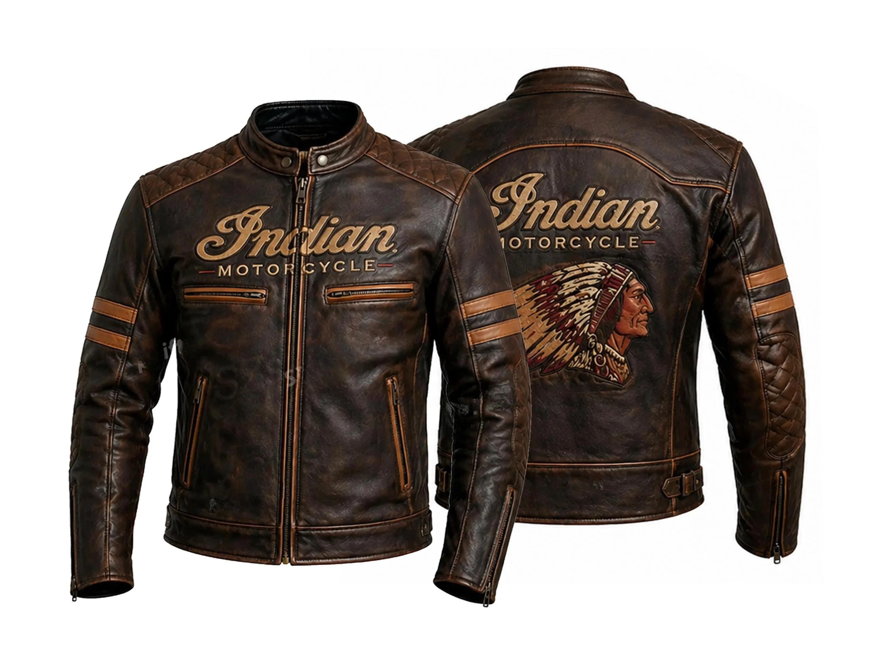 40inch INDIAN MOTORCYCLE パンチング　レザージャケット Brown Leather Indian Motorcycle Jacket - Etsy