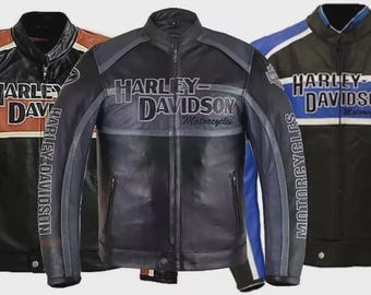Men's 100% Genuine Leather Harley Davidson Motorcycle Jacket  - Cruiser Cafe Racer Style Jacket
