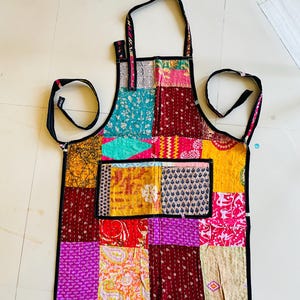 Handmade Kantha Patchwork Apron – Boho Cotton Kitchen Apron for Cooking & Baking
