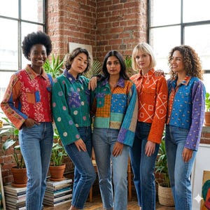 Vintage Kantha Crop Jacket | Handmade Indian Quilted Patchwork Coat | Boho Festival Jacket