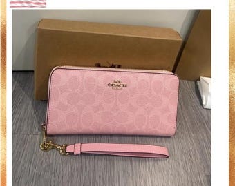 Coach Pink Wallet Wristlet for Women Zip Around Designer Clutch Purse Card Holder