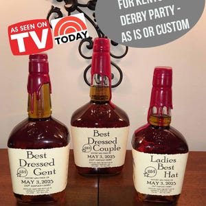 Bourbon Whiskey Labels for 3 Prize bottles Kentucky Derby,  5 SIZES available,  As Is or Custom DIY