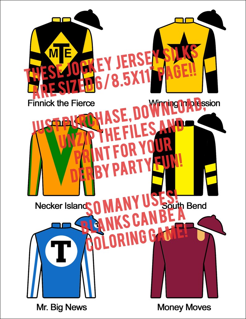 Kentucky Derby Party Printable Jockey Jersey Silks 6 to a page Etsy