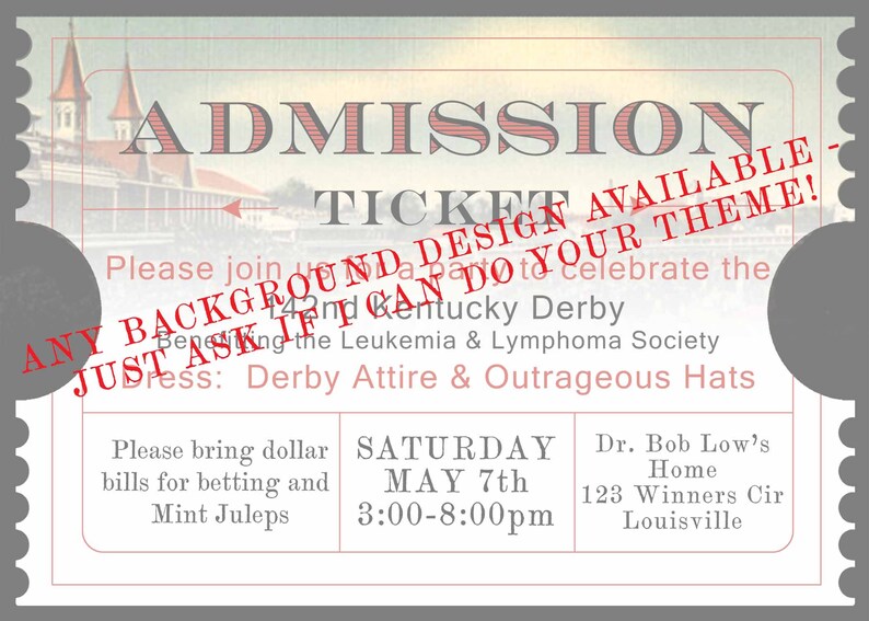 Kentucky Derby Party Invitations with Envelopes or Digital Download available Watercolor style