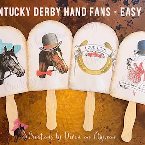 Kentucky Derby Party Printable Instant Download Hand Fans/Auction Paddles, set of 4 designs to make yourself