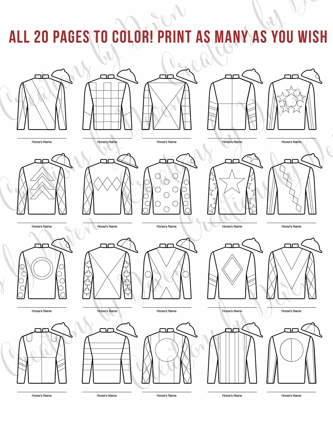 Kentucky Derby Party Printable Jockey Jersey Silk Coloring - Etsy