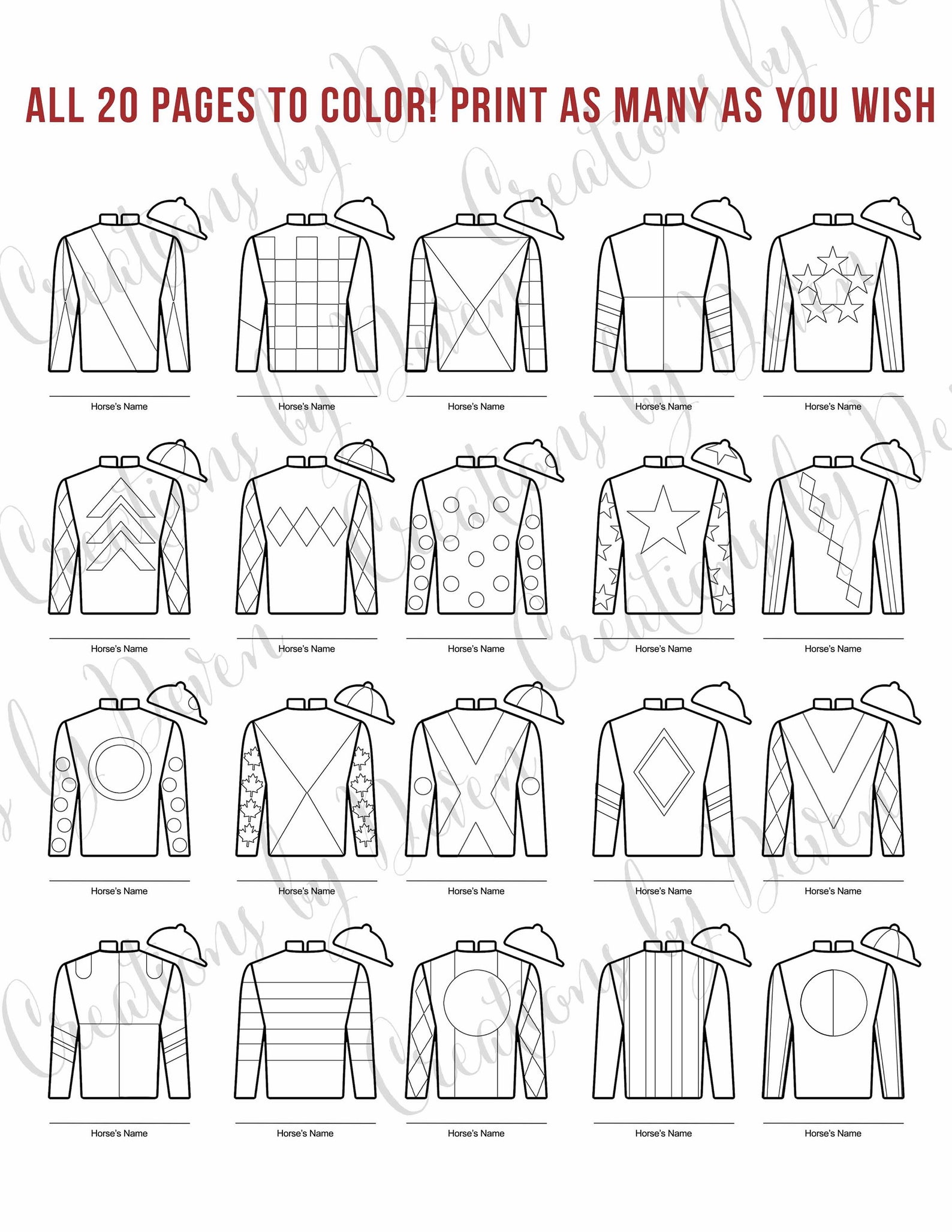 Kentucky Derby Party Printable Jockey Jersey Silk Coloring - Etsy