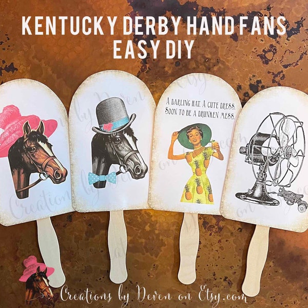 Kentucky Derby Party Printable Instant Download Hand Fans/Auction Paddles set of 4 designs to make yourself, easy DIY