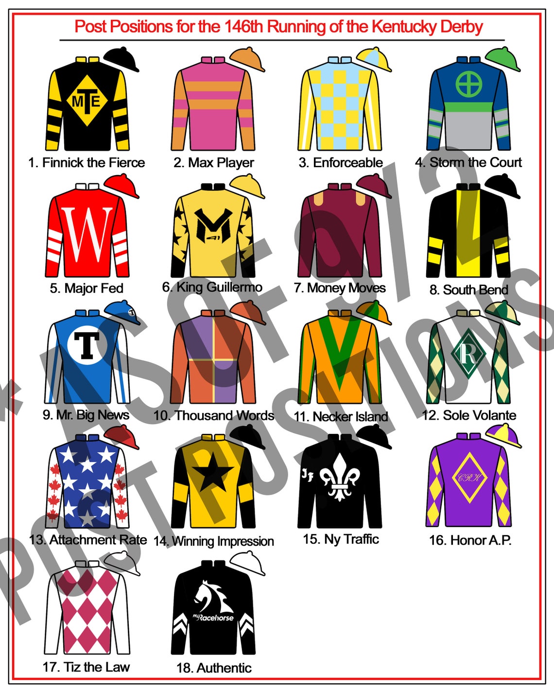 Kentucky Derby Party Post Positions and Jockey Jerseys Printable