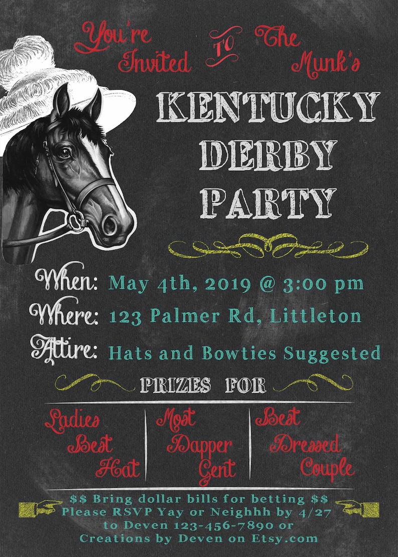 Kentucky Derby Party Invitations with Envelopes or Digital Download available Watercolor style