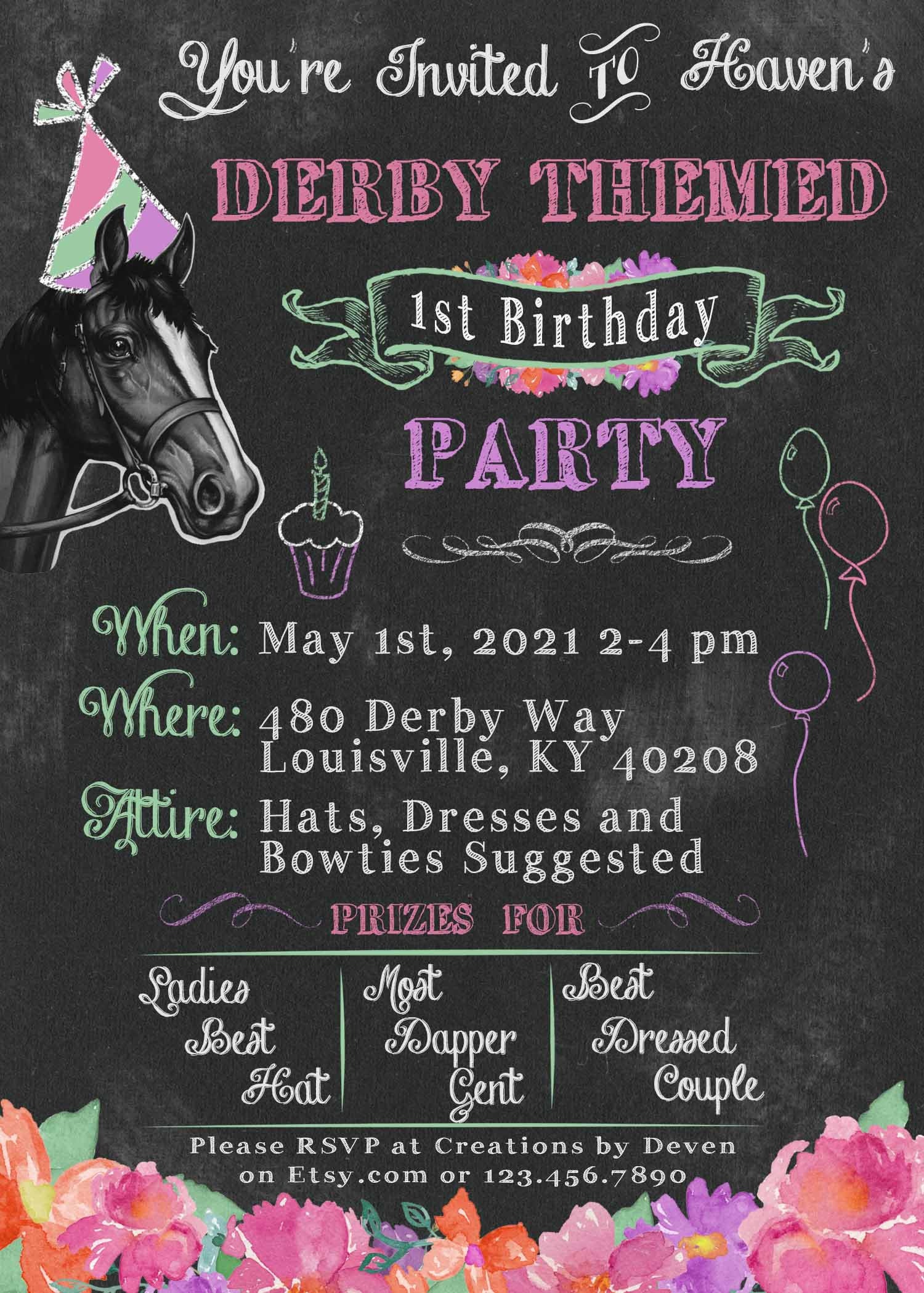 Kentucky Derby Themed Birthday Party Printed Invitations Set Etsy