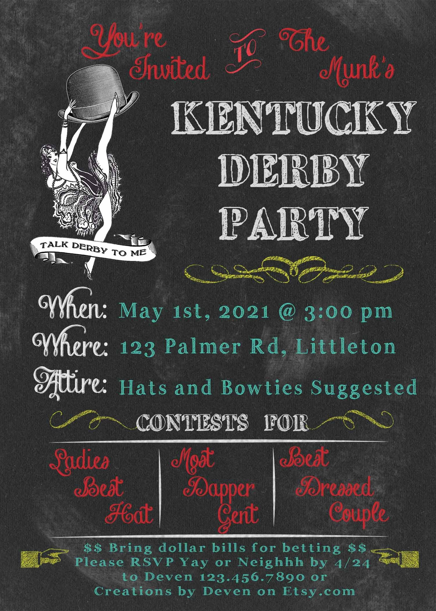 Kentucky Derby Party Printed Invitations Set of 40 includes | Etsy
